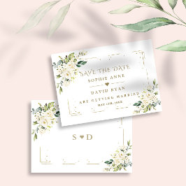 Elegant White Cream Flowers Guld Glitter Bröllop Spara Datumet