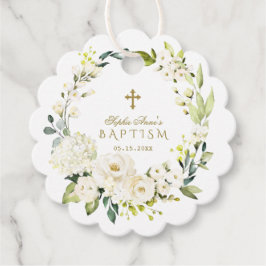 Elegant White Cream Flowers Guld Kor Baptism Gåvor Etiketter