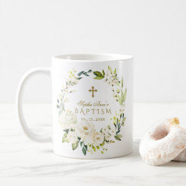 Elegant White Cream Flowers Guld Kor Baptism Kaffemugg