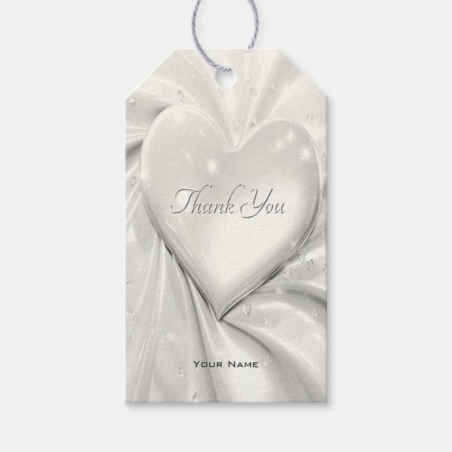 Elegant White Cream Heart Gift Märkre Presentetikett (Framsidan)