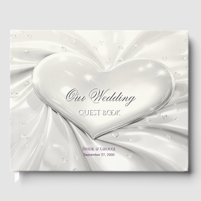 Elegant White Cream Heart Guest Bok (Framsida)
