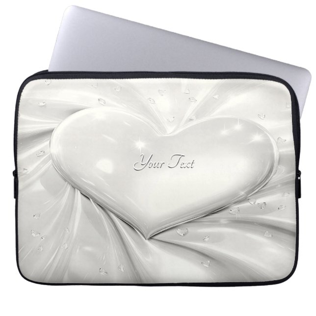 Elegant White Cream Heart Laptop sleeve (Framsidan)