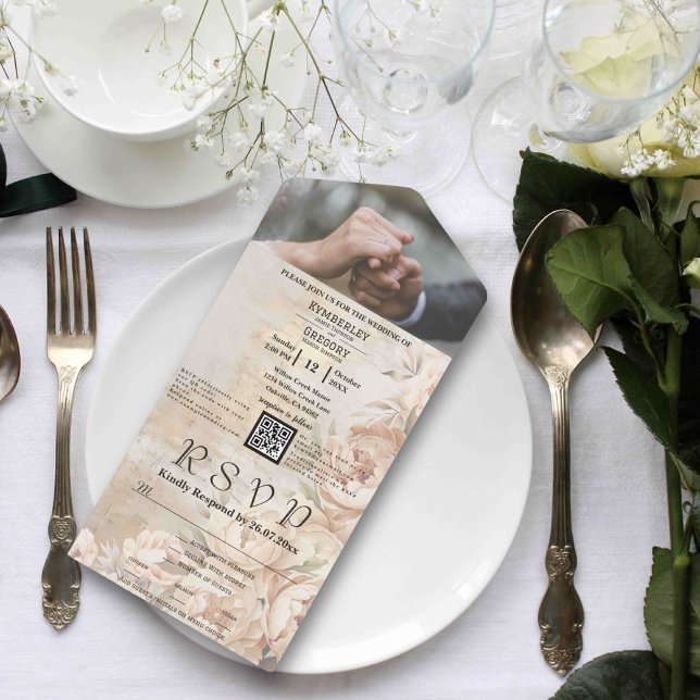 Elegant White Cream Peony Blommigt QR Code Photo (Skapare uppladdad)