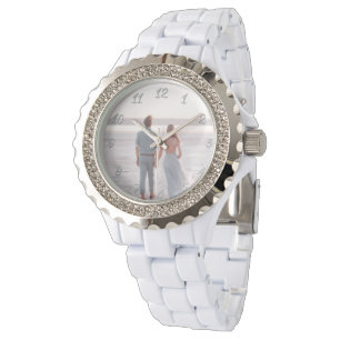 Elegant White Crystals Anpassade Photo Gift Armbandsur