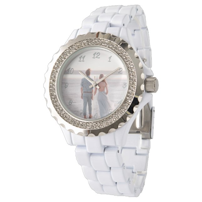 Elegant White Crystals Anpassade Photo Gift Armbandsur (Vinklad)