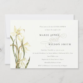 Elegant White Daffodil Par Shower Inbjudan