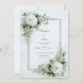 Elegant White Dahlia Botanical Frame Wedding Inbjudningar