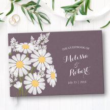 Elegant White Daisy Bröllop Mörk Lila