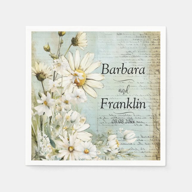 Elegant White Daisy Bröllop Pappersservett (Framsidan)