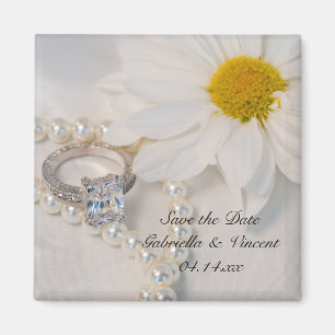 Elegant White Daisy Bröllop spara datum Magnet