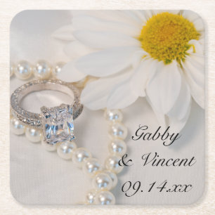 Elegant White Daisy Bröllop Underlägg Papper Kvadrat