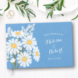 Elegant White Daisys Bröllop Blue Gästböcker