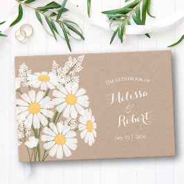 Elegant White Daisys Bröllop Rustic Beige Gästböcker