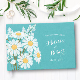 Elegant White Daisys Bröllop Teal Gästböcker