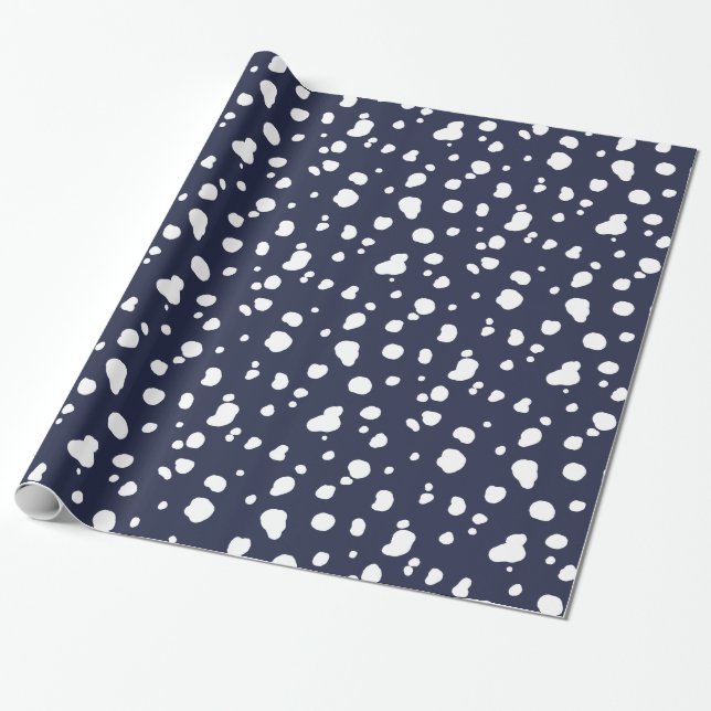 Elegant White Dalmatian Spots & Navy Presentpapper (Utrullad)