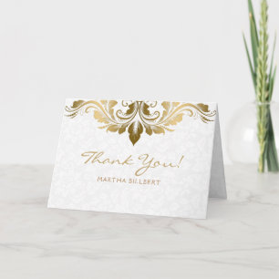 Elegant White Damask Guld Swirl Tack Kort
