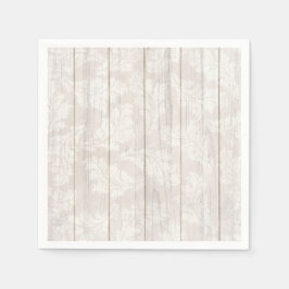 Elegant White Damask Löv Botanical Rustic Wood Pappersservett
