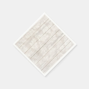 Elegant White Damask Löv Botanical Rustic Wood Pappersservett