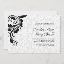 Elegant White Damasks Black Snöre Bröllop Inbjudningar