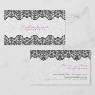 Elegant White Damasks Black Snöre Visitkort