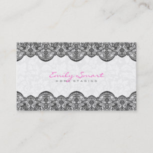 Elegant White Damasks Black Snöre Visitkort
