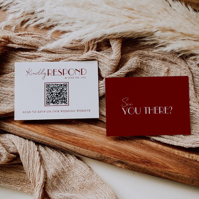 Elegant White Deep Red Burgundy QR Code Wedding OSA Kort (Skapare uppladdad)