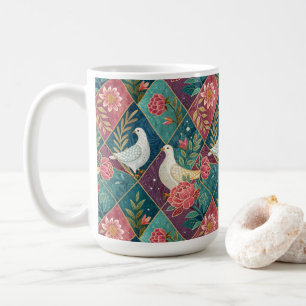 Elegant White Doves Rosa Blommigt & Guld Geometric Kaffemugg