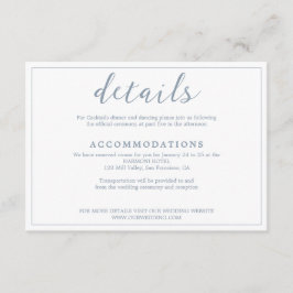 Elegant White & Dusty Blue Gräns Script Bröllop Tilläggskort