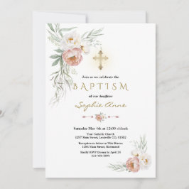 Elegant White Dusty Ro Flowers Kor Baptism Inbjudningar