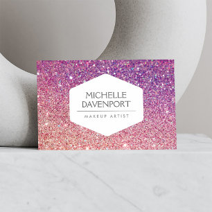 ELEGANT WHITE EMBLEM BRONZE/LILA OMBRE GLITTER VISITKORT