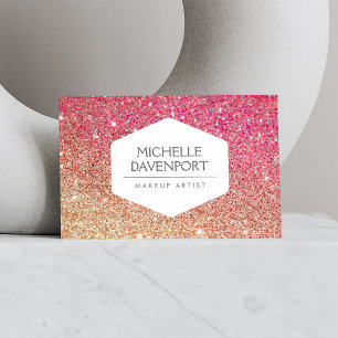 ELEGANT WHITE EMBLEM BRONZE/ROSA OMBRE GLITTER VISITKORT