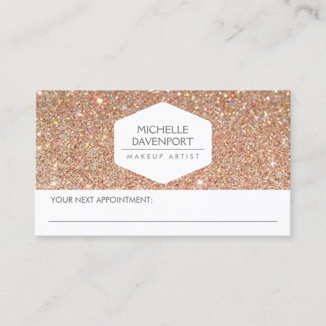 ELEGANT WHITE EMBLEM COPPER GLITTER MÖTE TIDSBESTÄLLNING KORT (Framsida)