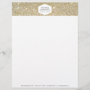 ELEGANT WHITE EMBLEM PÅ GULD GLITTER Letterhead Brevhuvud