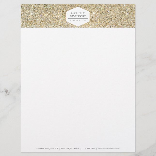 ELEGANT WHITE EMBLEM PÅ GULD GLITTER Letterhead Brevhuvud (Framsida)