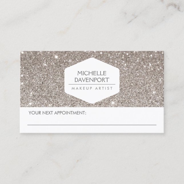ELEGANT WHITE EMBLEM SILVER GLITTER MÖTE TIDSBESTÄLLNING KORT (Framsida)