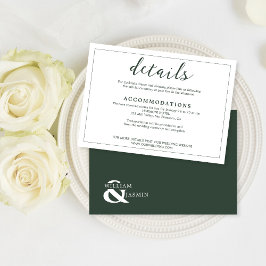 Elegant White & Emerald Grönt Borderade Bröllop Tilläggskort