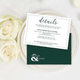 Elegant White Emerald Grönt Gräns Script Bröllop Tilläggskort