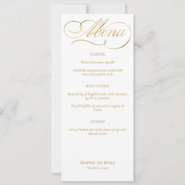 Elegant White & Faux Guld Calligraphy Bröllop Menu Inbjudningar