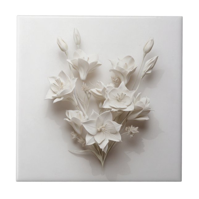 Elegant White Faux Relief Flowers Kakelplatta (Framsidan)