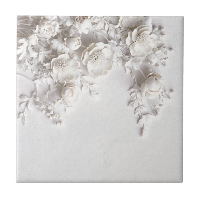 Elegant White Faux Relief Roses Kakelplatta (Framsidan)