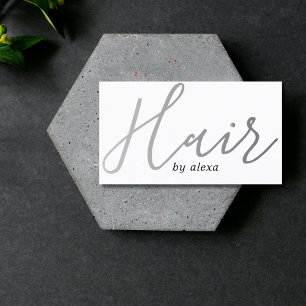Elegant White Faux Silver Bold Hair Stylist Visitkort