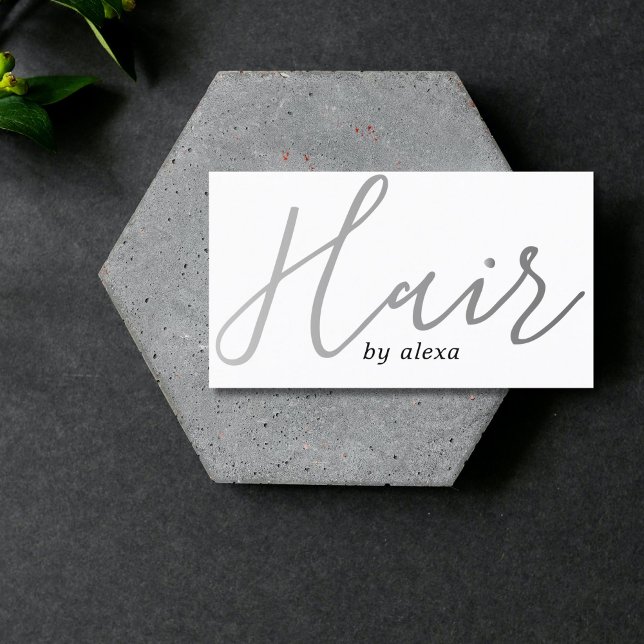 Elegant White Faux Silver Bold Hair Stylist Visitkort (Skapare uppladdad)