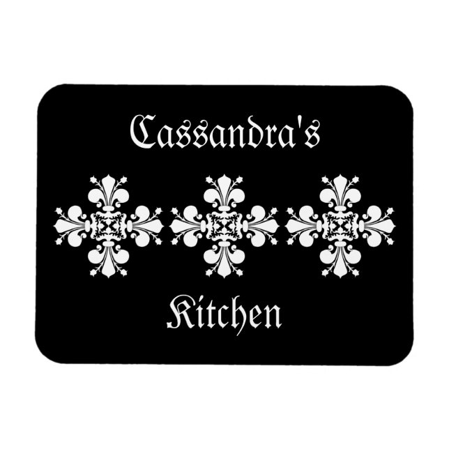 Elegant white fleur de lis damask motif magnet (Horisontell)