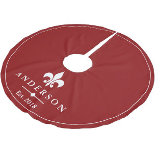 Elegant White Fleur de Lis & Red   PERSONLIG Julgransmatta Borstad Polyester