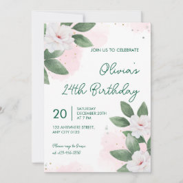 Elegant White Floral 24th Birthday Invitation Inbjudningar