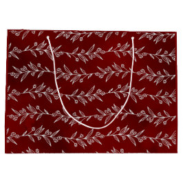 Elegant White Floral Berry Vine Christmas Gift Bag