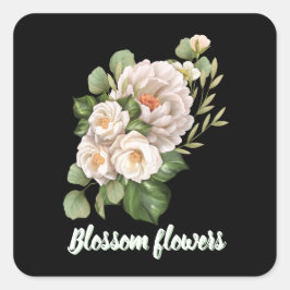 Elegant white floral bouquet with green leaves fyrkantigt klistermärke