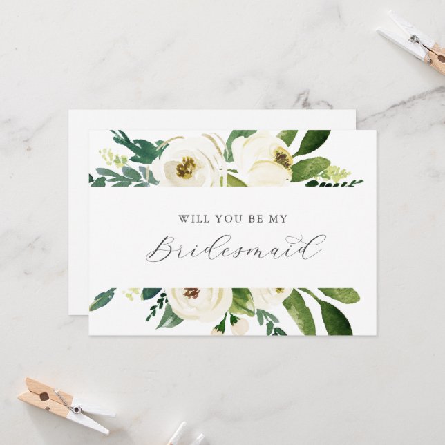 Elegant White Floral Bridesmaid Proposal Card Inbjudningar (Fram/Back In Situ)