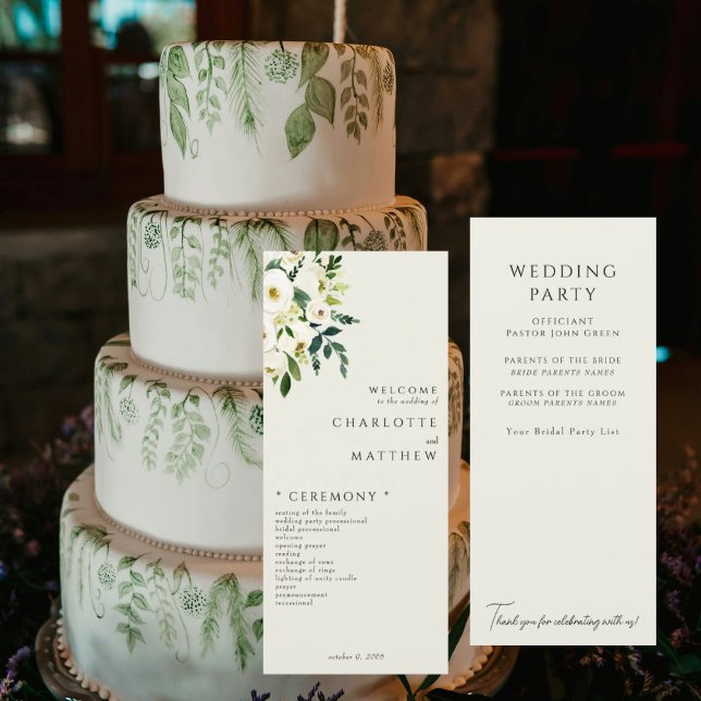 Elegant White Floral Cream Wedding Program (Skapare uppladdad)