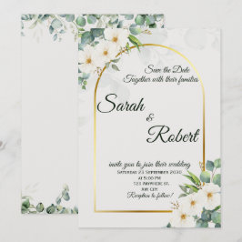 Elegant White Floral Gold Arch Wedding Invitation Inbjudningar
